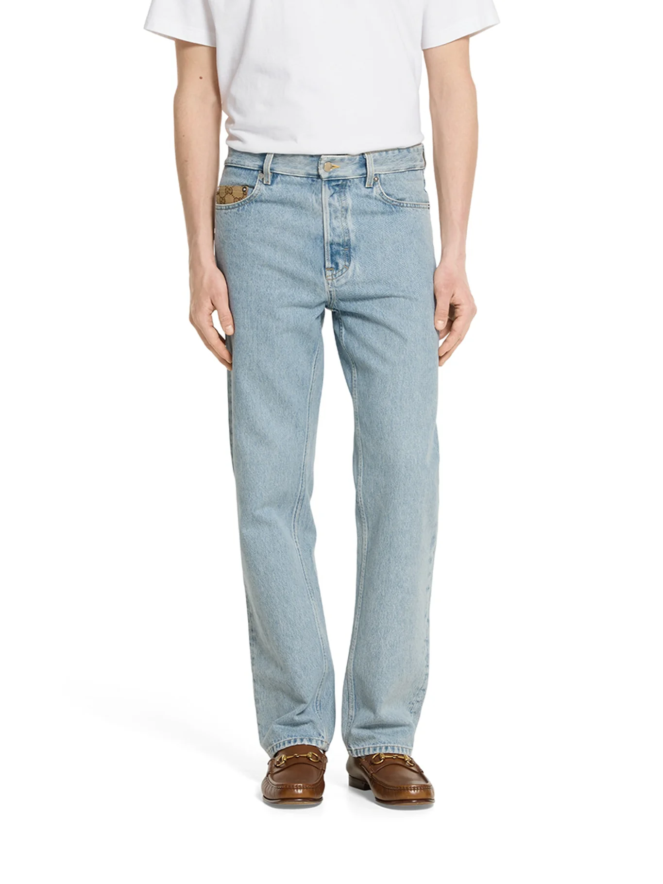 DÉLAVÉ DENIM TROUSERS WITH GG INSERT - Image 3