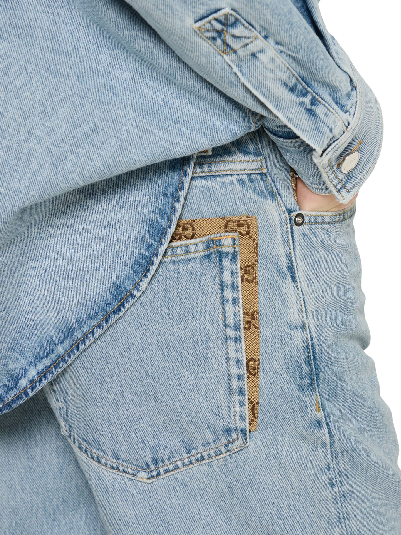 DÉLAVÉ DENIM TROUSERS WITH GG INSERT - Image 5