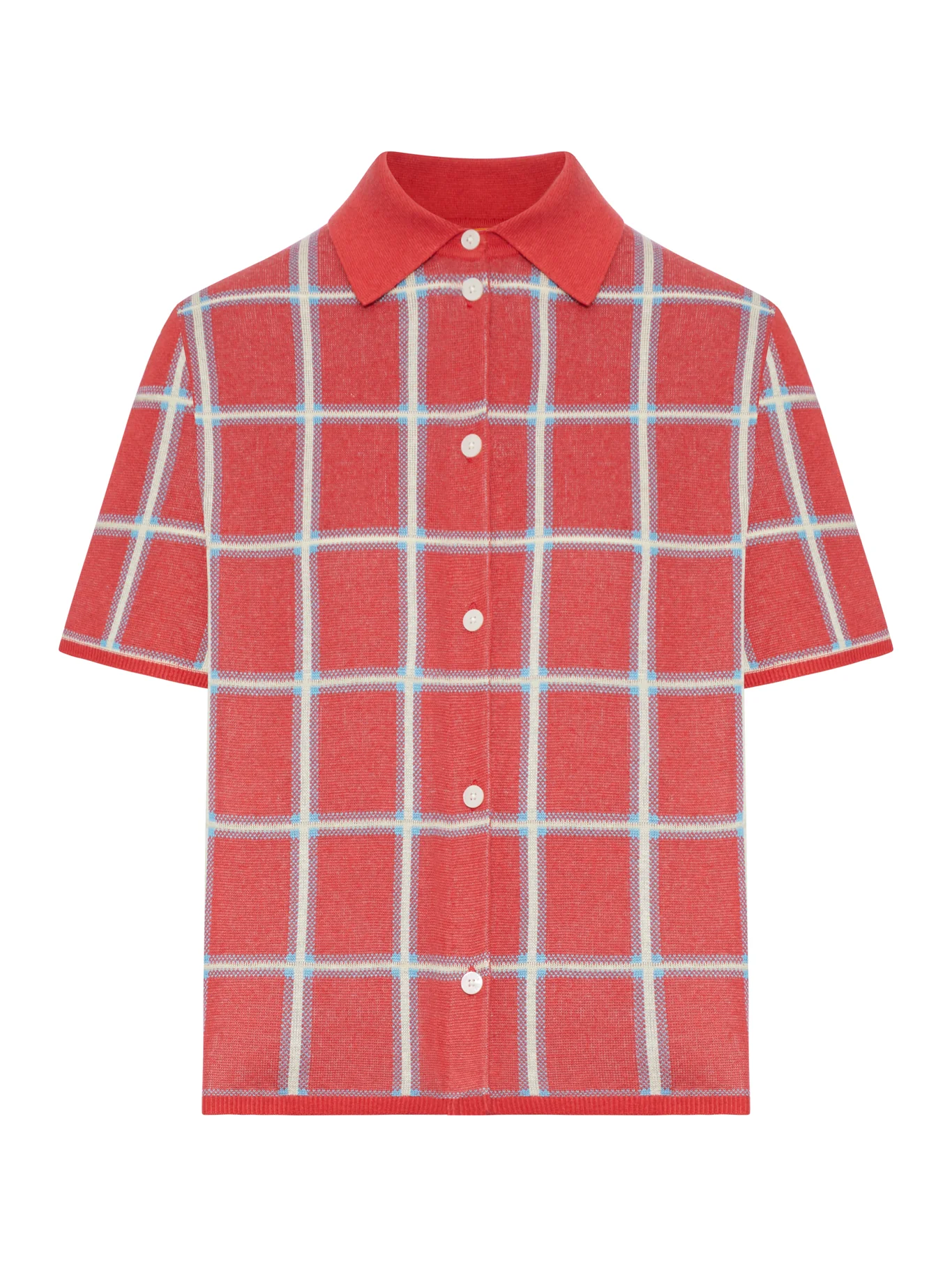 LINEN AND SILK BLEND POLO SHIRT WITH CHECK PATTERN