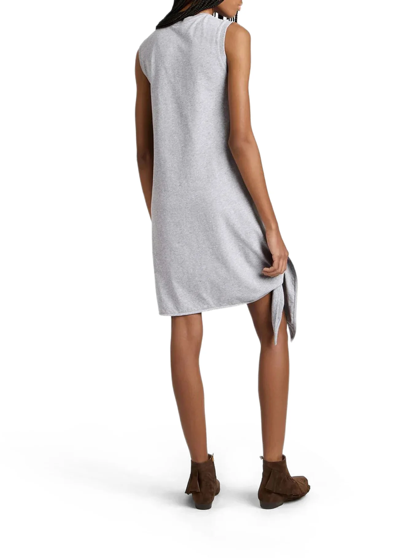 KNOTTED HEM DRESS IN MEDIUM GREY MÉLANGE - Image 4