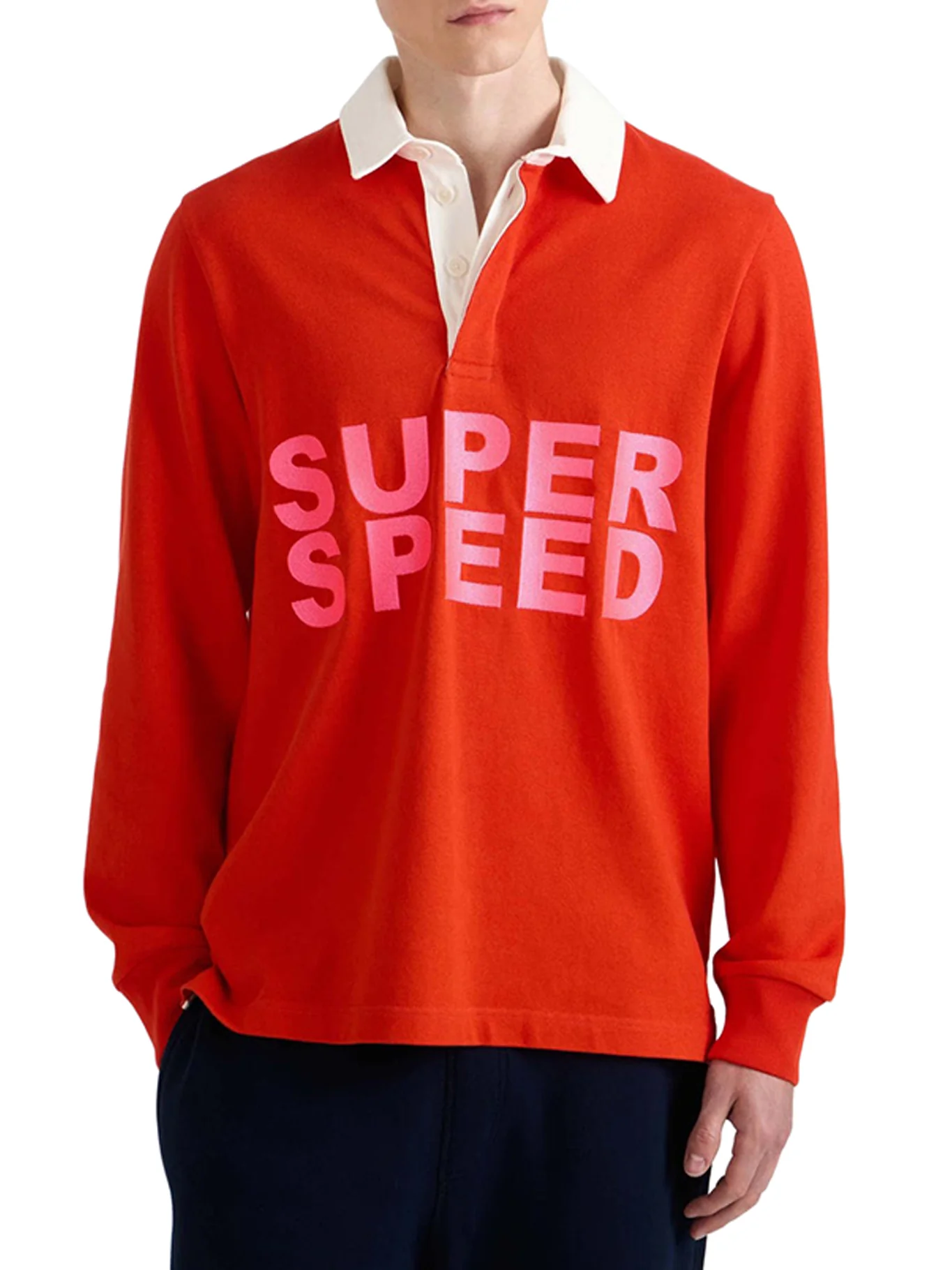 MENS "SUPER SPEED" RUGBY POLO TOP IN BRIGHT RED - Image 3