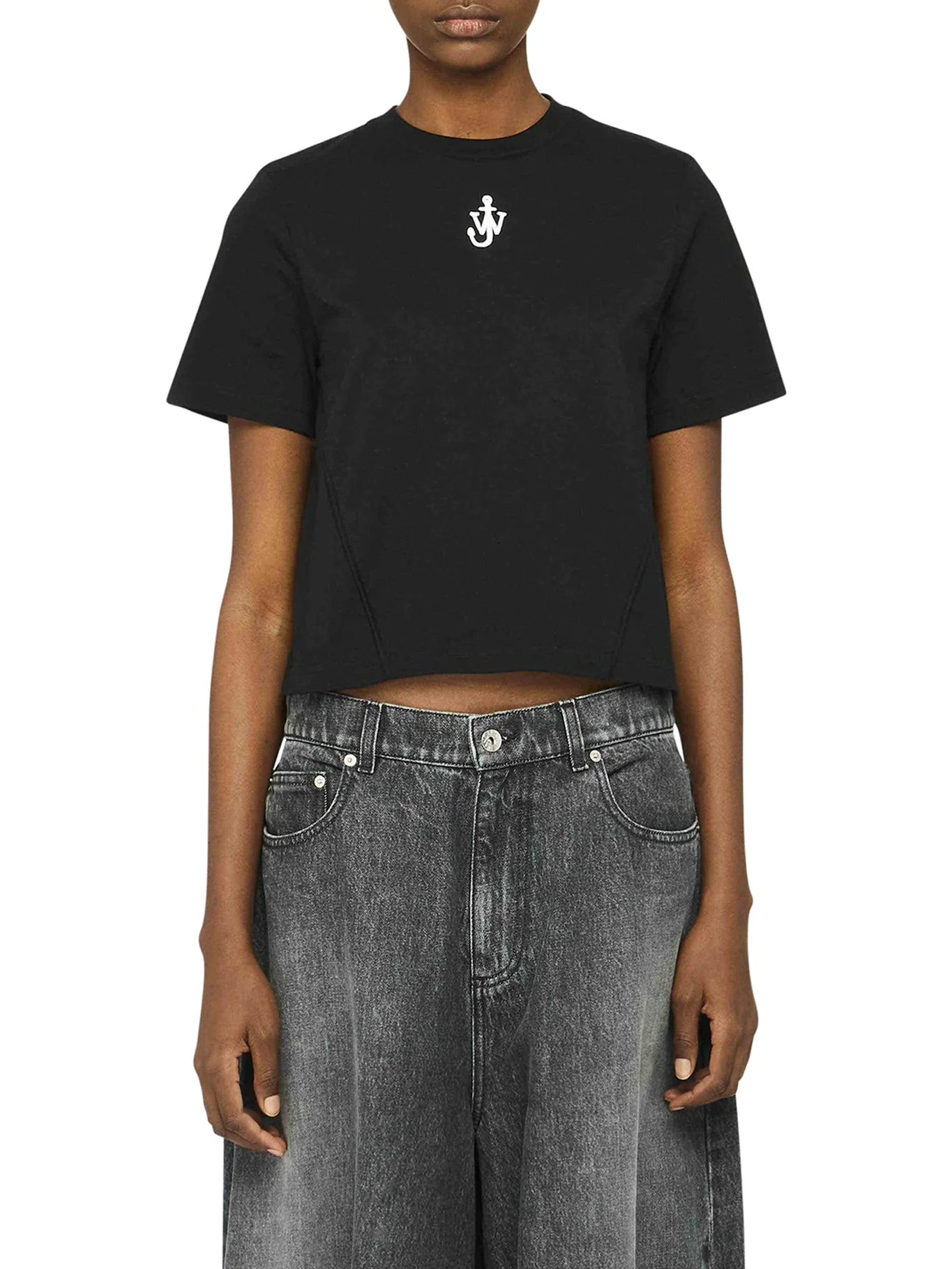 PANELLED CROPPED T-SHIRT WITH ANCHOR EMBROIDERY - Image 3