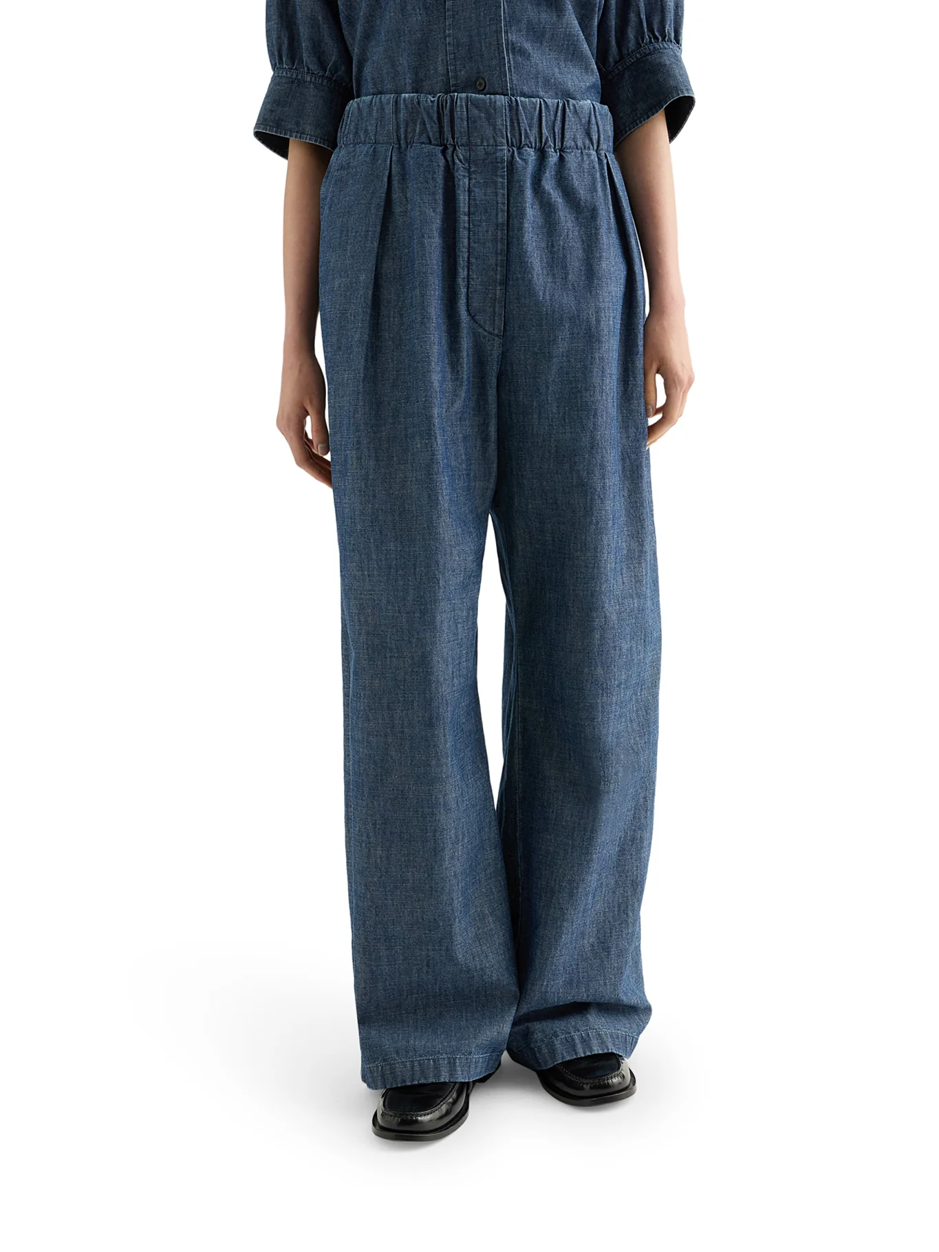WIDE LEG TROUSERS IN LIGHTWEIGHT COTTON CHAMBRAY - Image 3