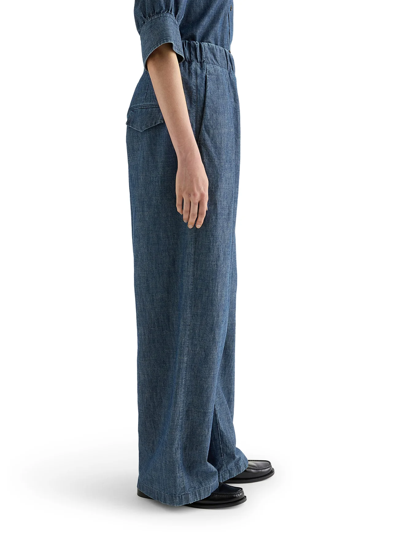 WIDE LEG TROUSERS IN LIGHTWEIGHT COTTON CHAMBRAY - Image 5