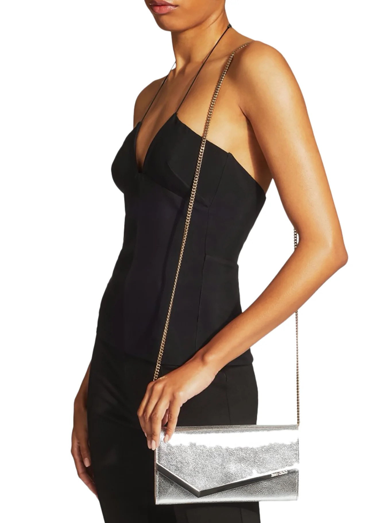 Champagne leather clutch bag with glitter - Image 2
