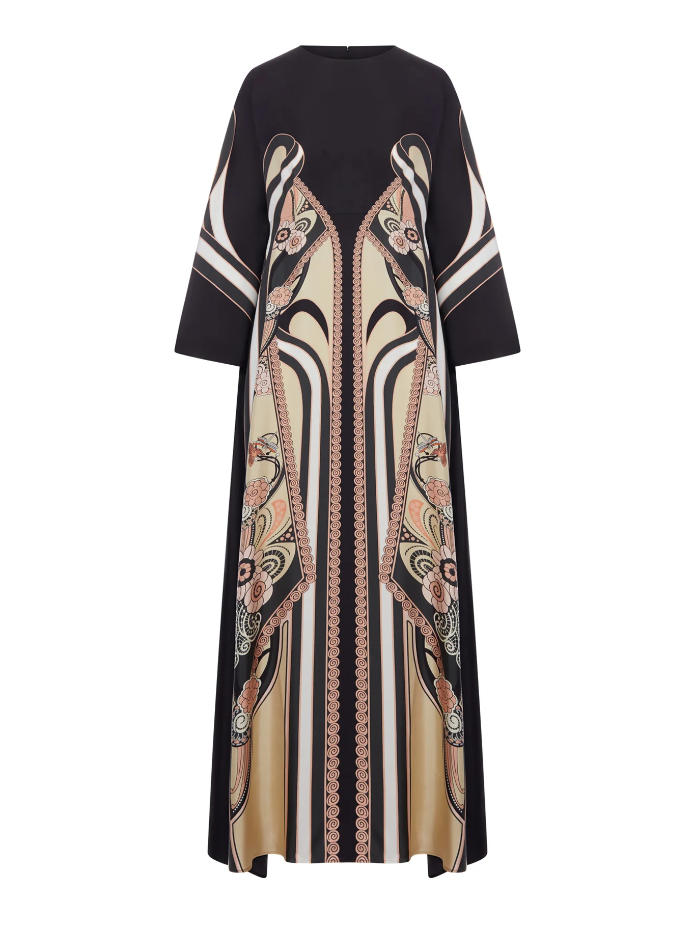 LONG SILK DRESS WITH ORNAMENTAL PRINT