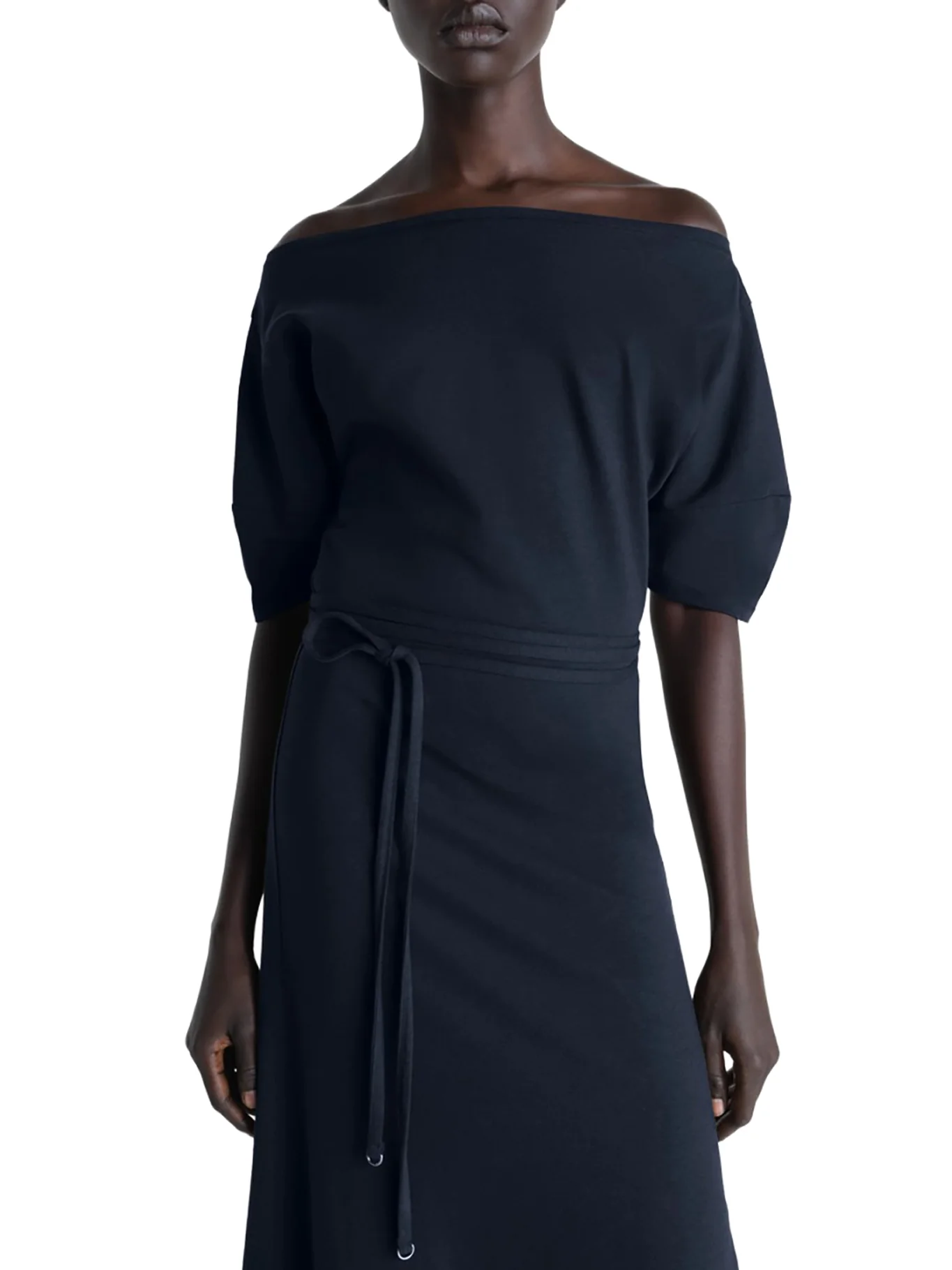 OFF-SHOULDER DRESS IN HEAVY LINEN AND COTTON JERSEY - Image 4
