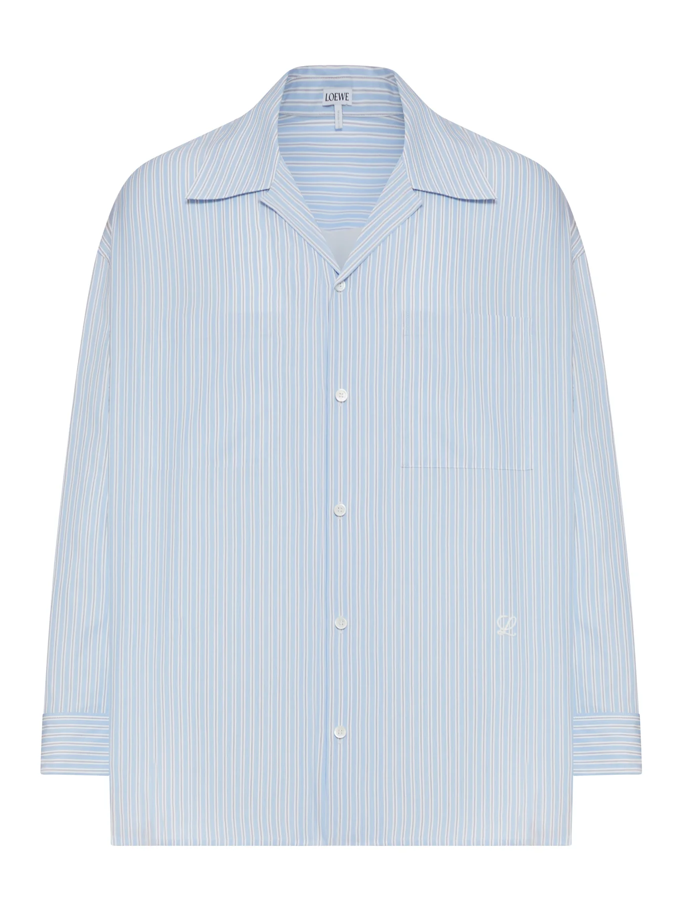 OVERSIZED STRIPED COTTON SHIRT WITH BOWLING COLLAR