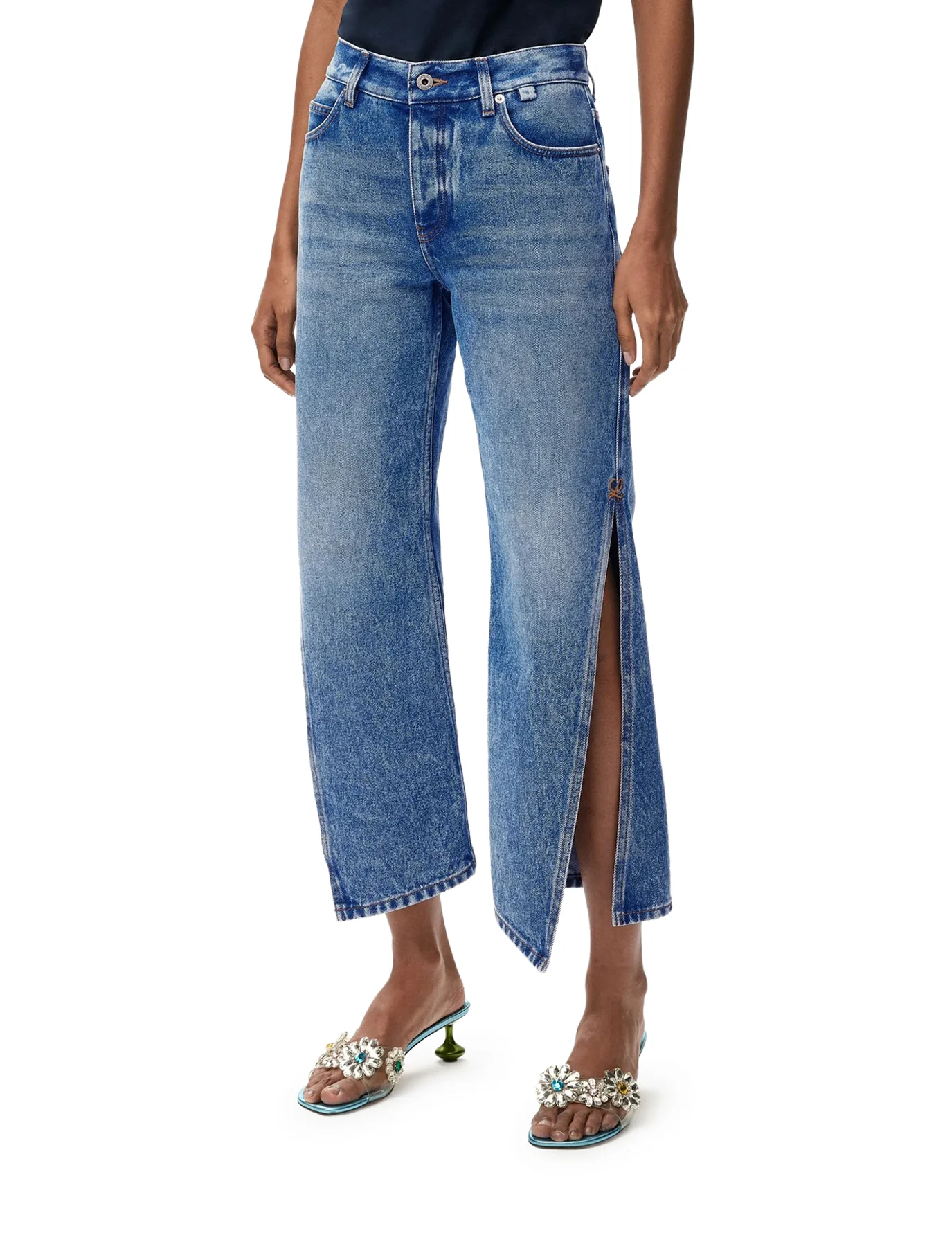 DENIM TROUSERS WITH FLARED LEG AND SIDE SLITS - Image 3