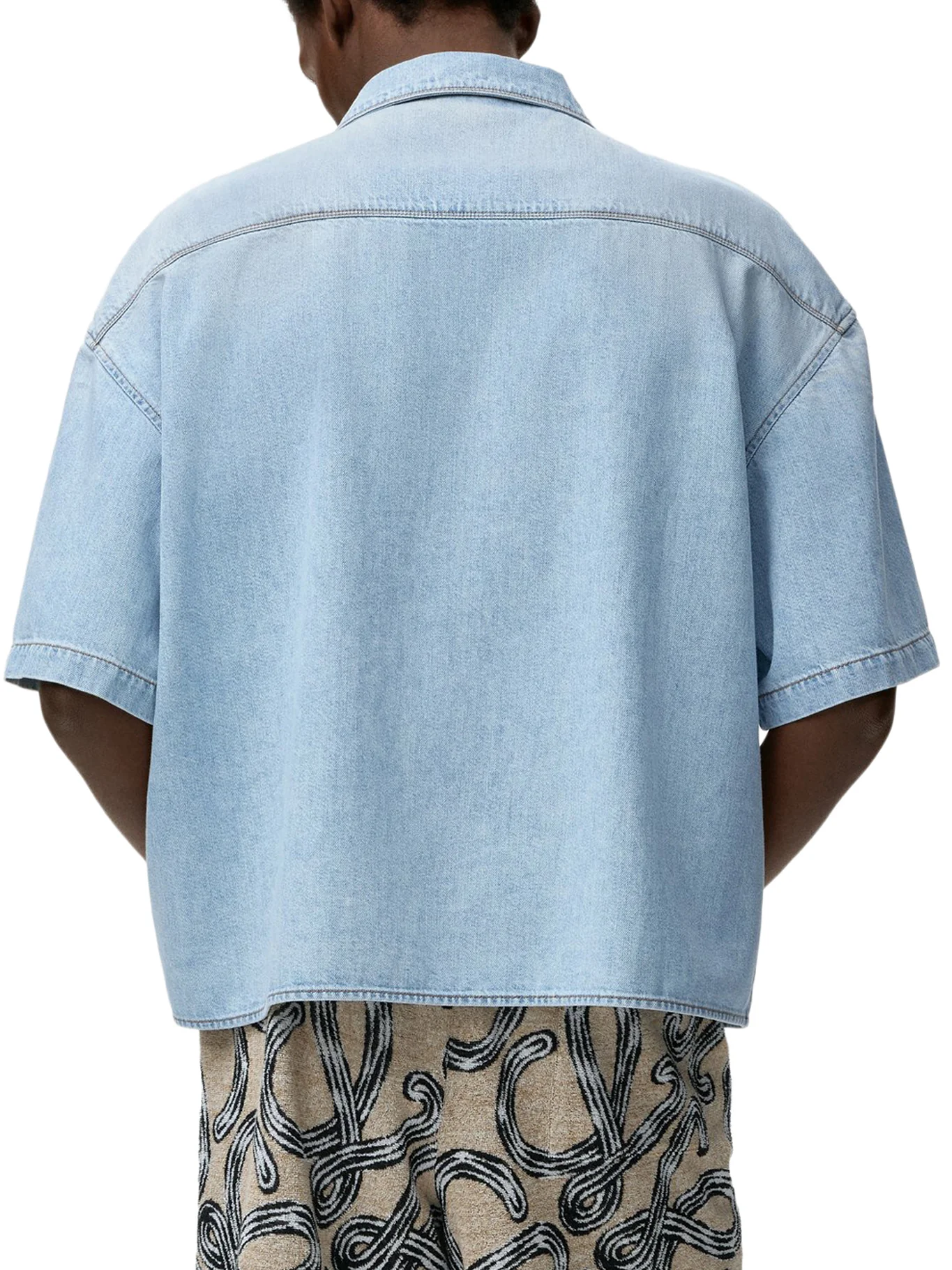 SHORT-SLEEVED DENIM SHIRT WITH ANAGRAM EMBROIDERY - Image 4