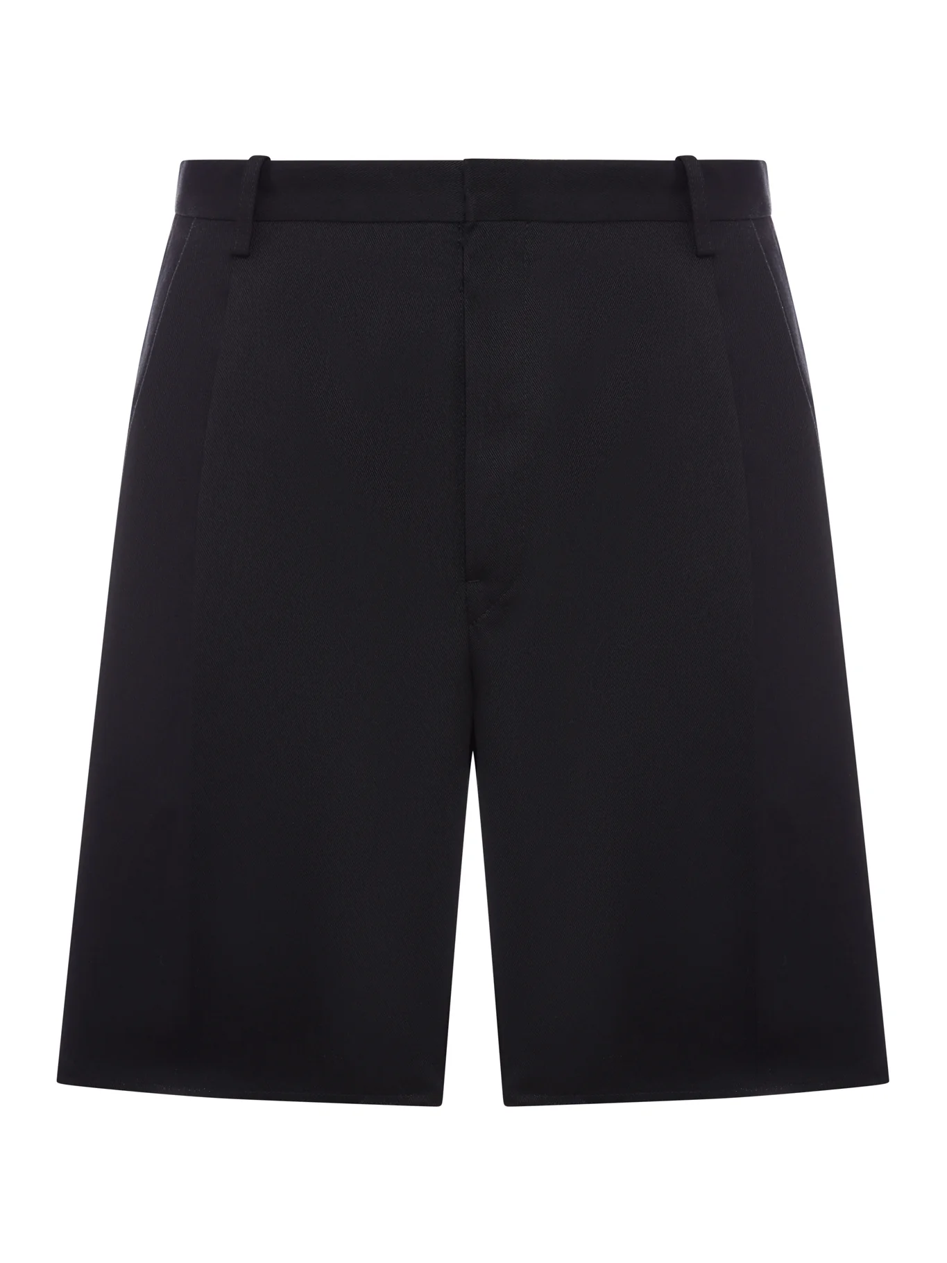 TAILORED BERMUDA SHORTS WITH PLEATS AND FRINGED HEM