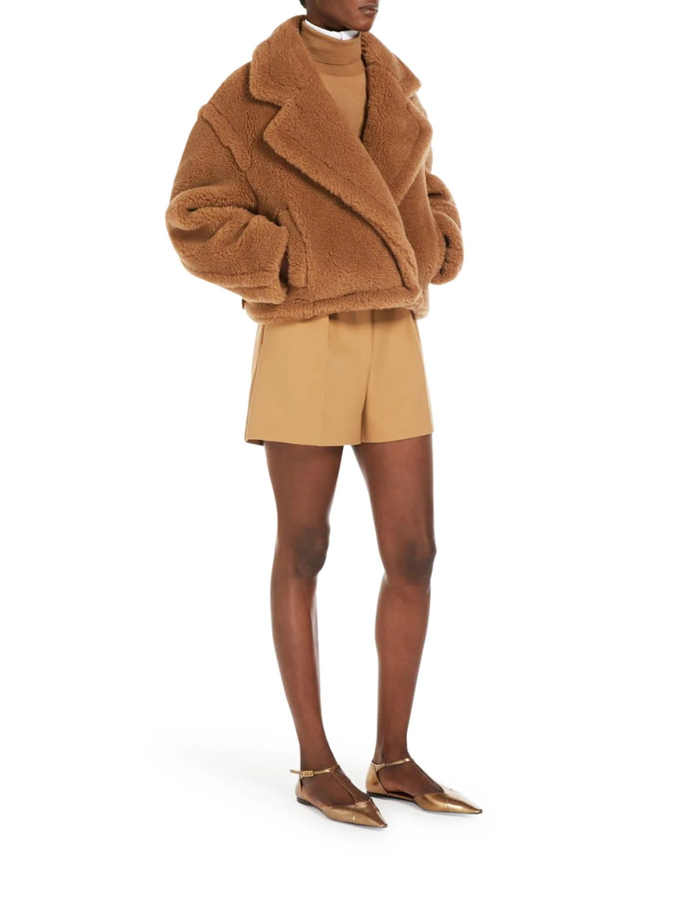 TEDDY BEAR ICON COAT CROP IN CAMEL - Image 2