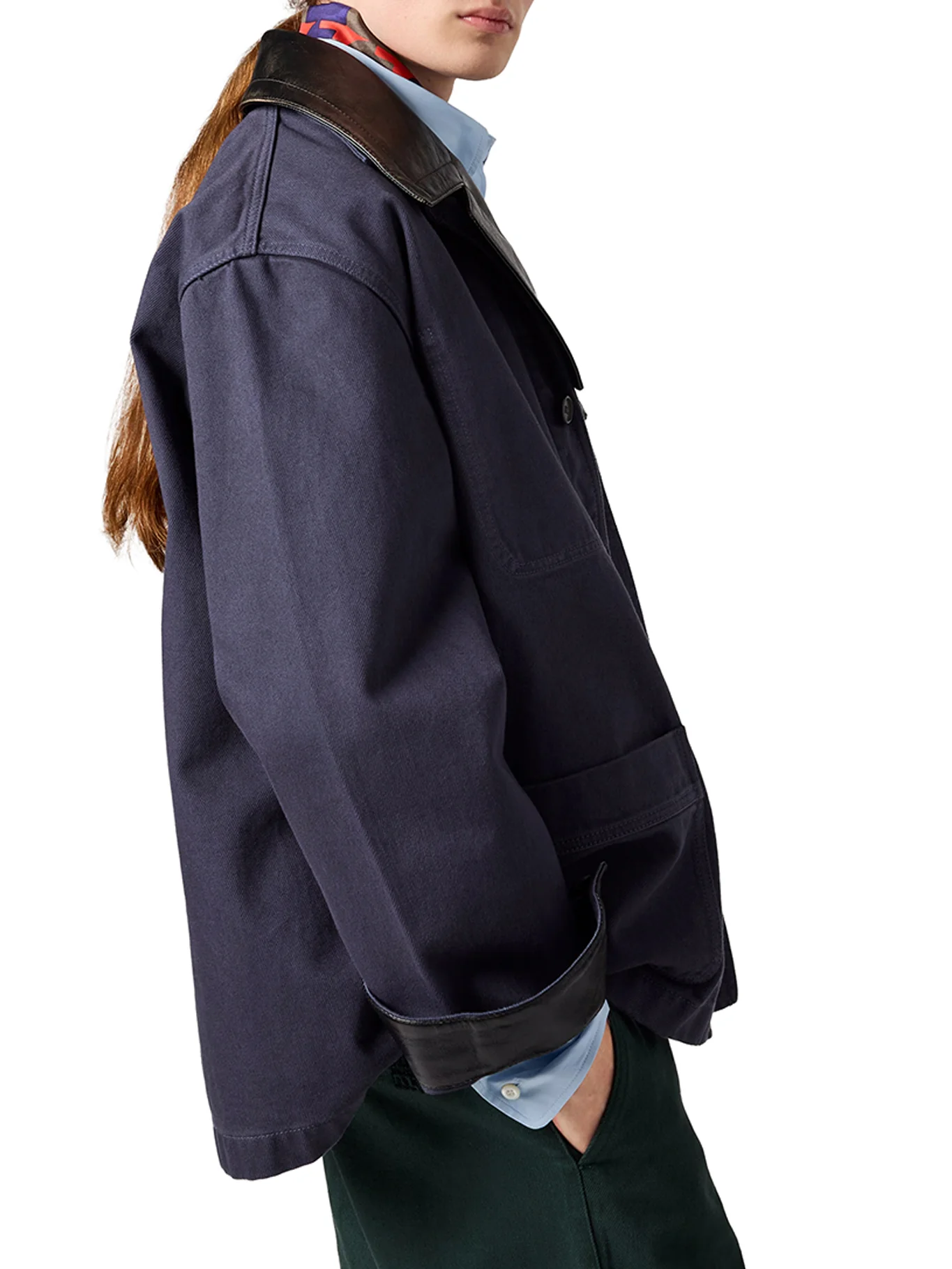 SINGLE-BREASTED GABARDINE AND LEATHER JACKET - Image 4