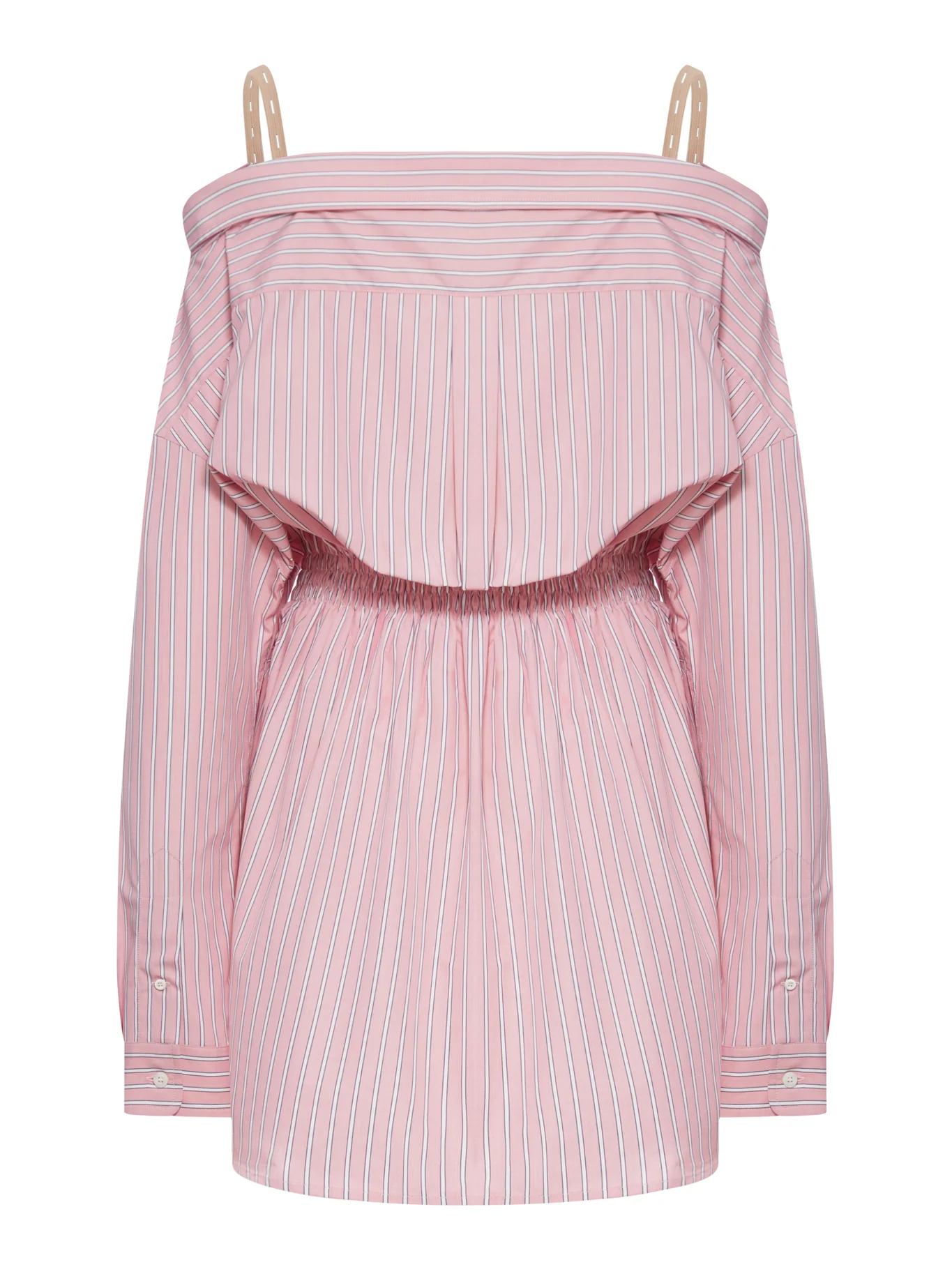 STRIPED COTTON POPLIN DRESS WITH MIU MIU LOGO - Image 2