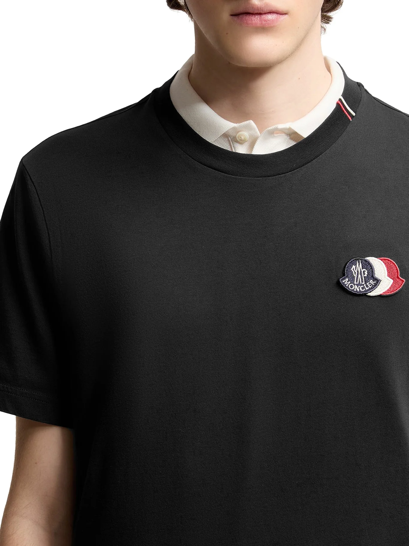 BLACK COTTON T-SHIRT WITH EMBROIDERED TRICOLOR LOGO - Image 5