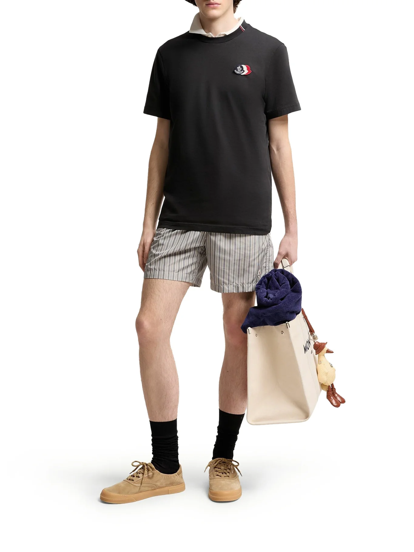 NAVY BLUE COTTON T-SHIRT WITH EMBROIDERED TRICOLOR LOGO - Image 2