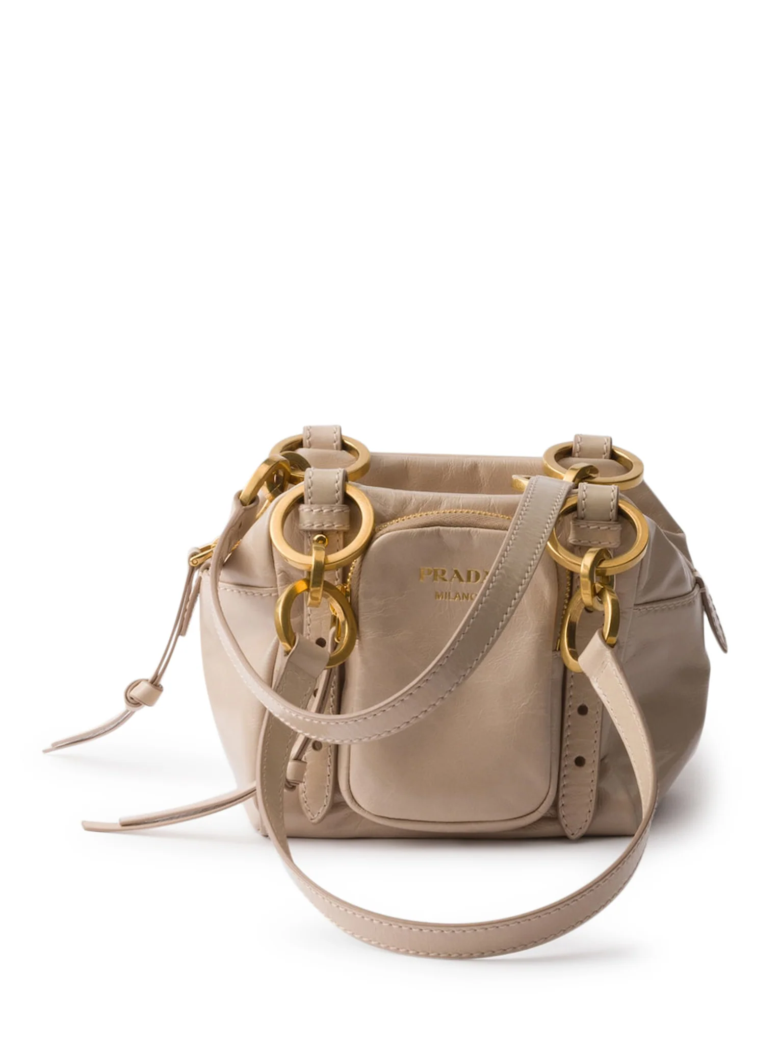 PRADA DANGLE MINI LEATHER TOP HANDLE