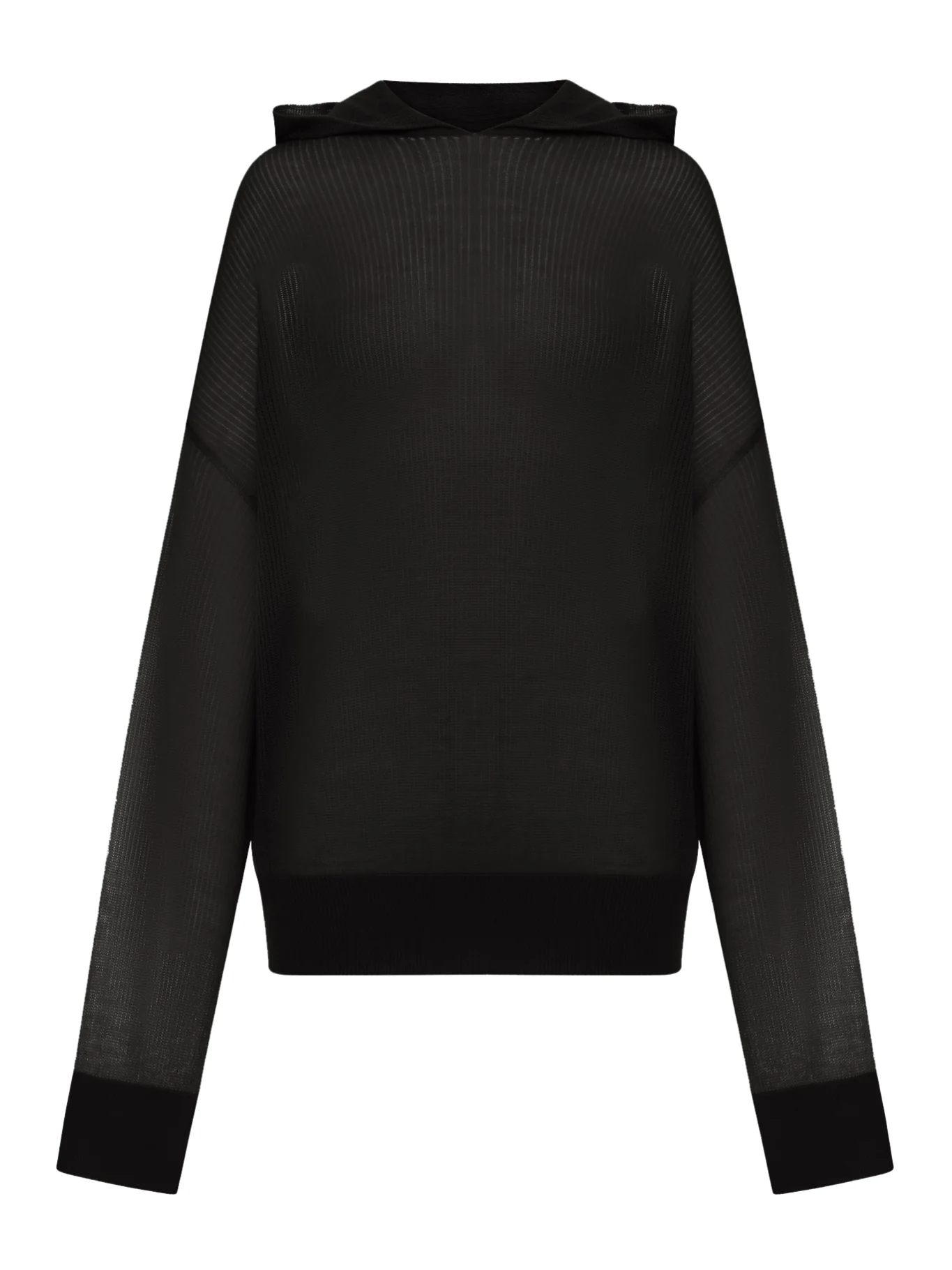 SEMI-TRANSPARENT KNIT SWEATSHIRT WITH HOOD
