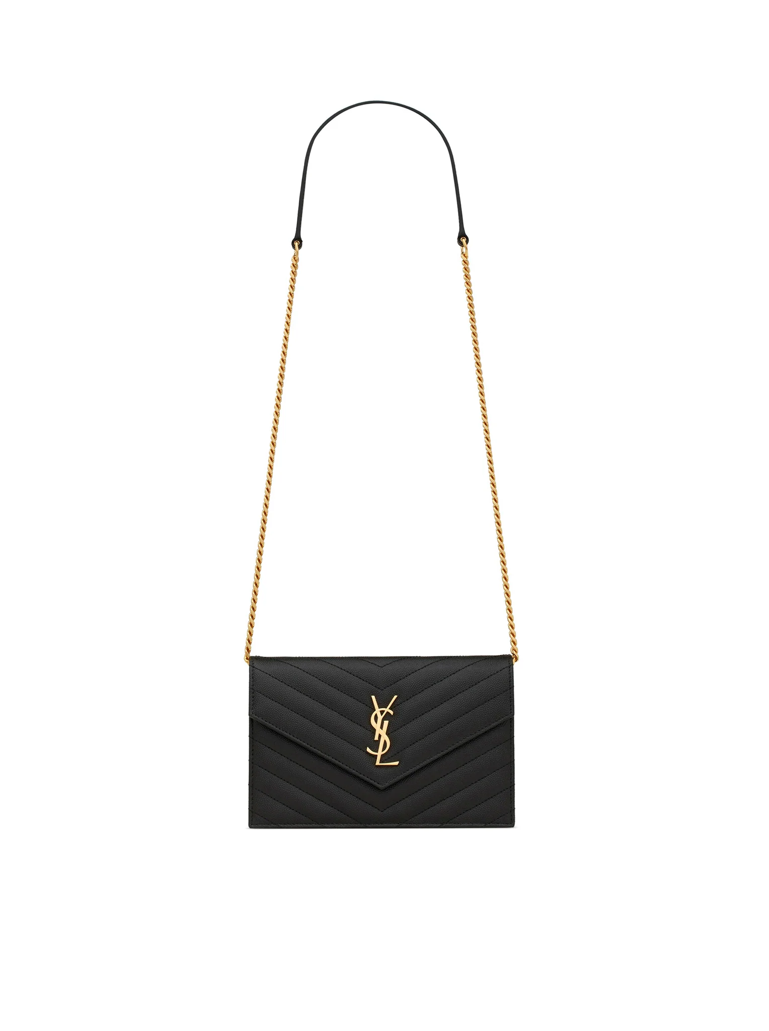 CASSANDRE MATELASSÉ ENVELOPE CHAIN WALLET IN GRAIN DE POUDRE EMBOSSED LEATHER