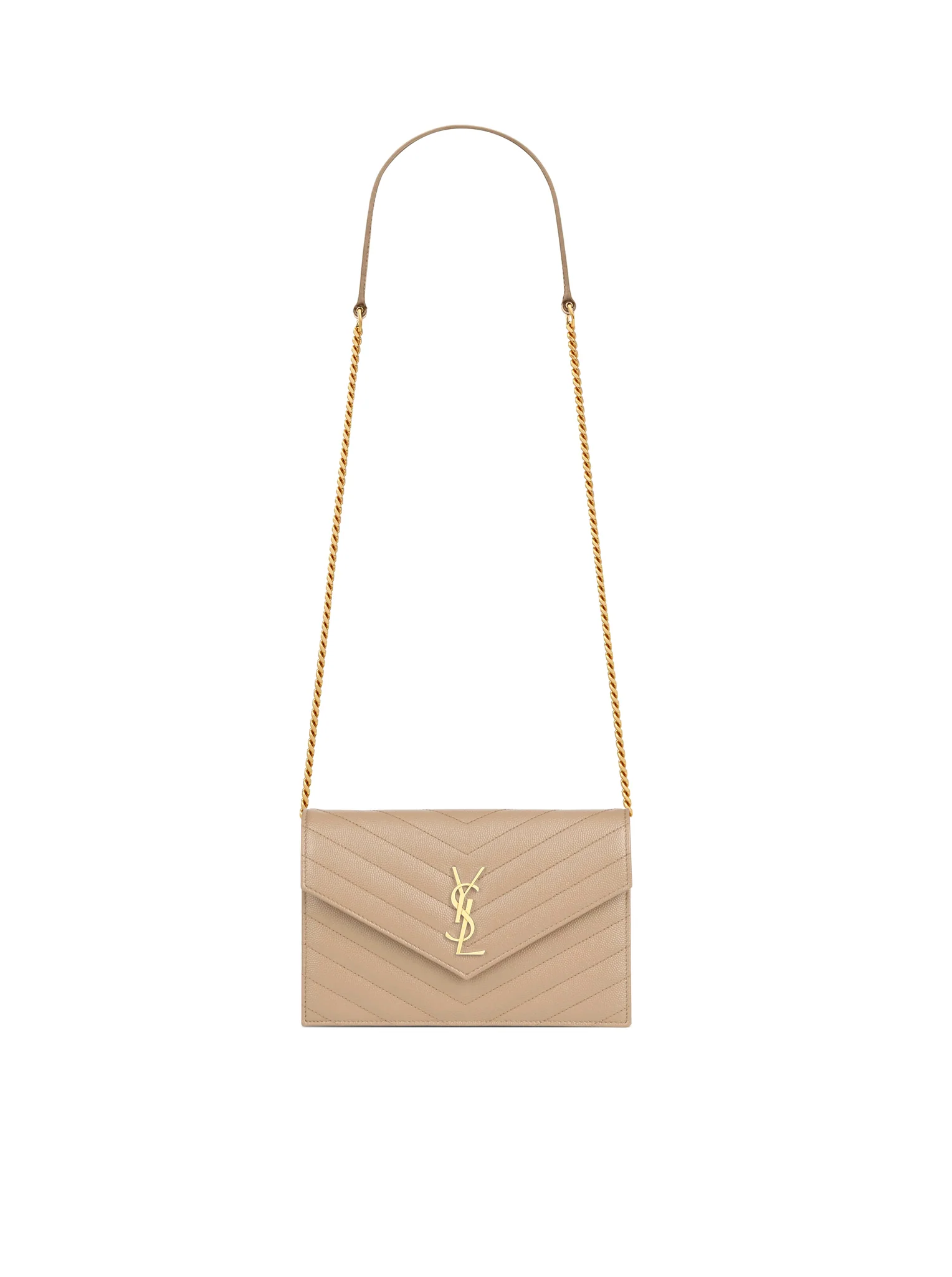 CASSANDRE MATELASSÉ ENVELOPE CHAIN WALLET IN GRAIN DE POUDRE EMBOSSED LEATHER
