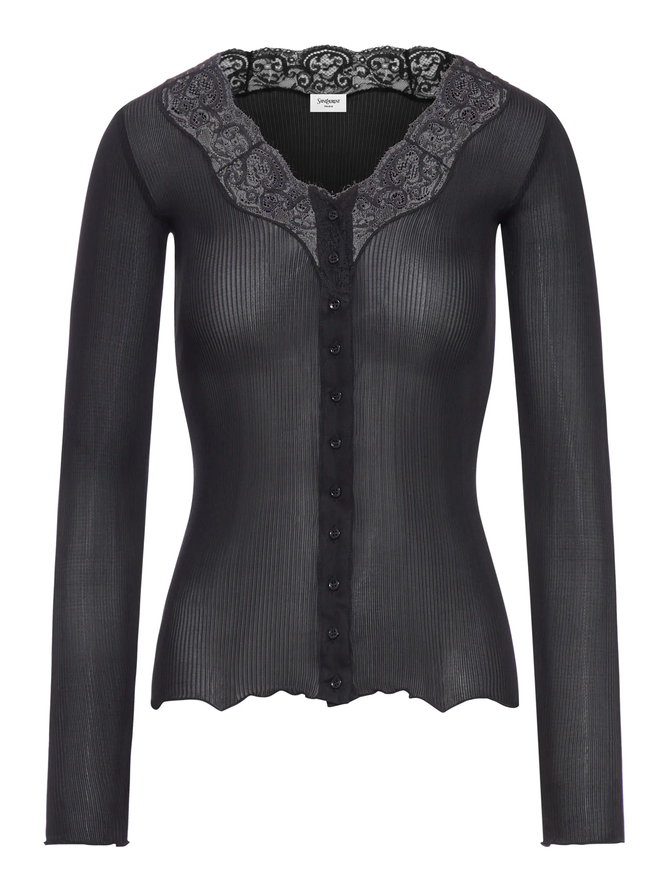 SILK AND RIBBED LACE CARDIGAN