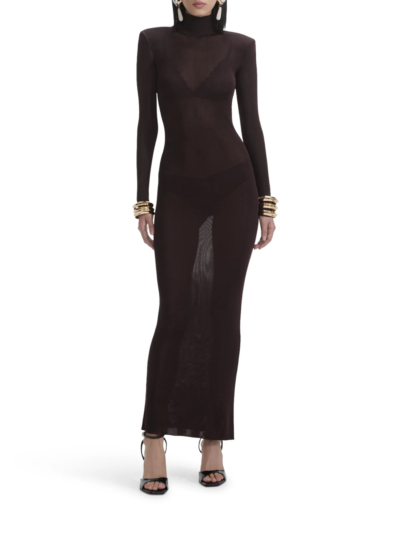 BROWN VISCOSE KNIT MAXI DRESS - Image 2