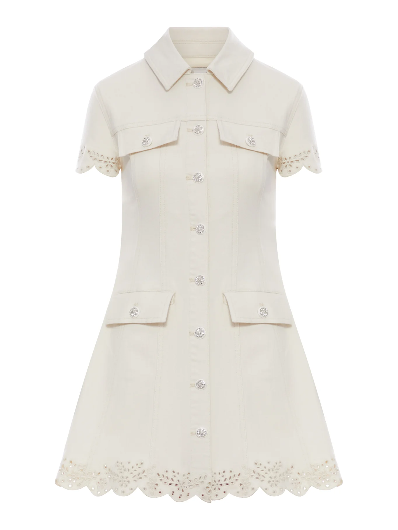 CREAM BRODERIE DENIM MINI DRESS