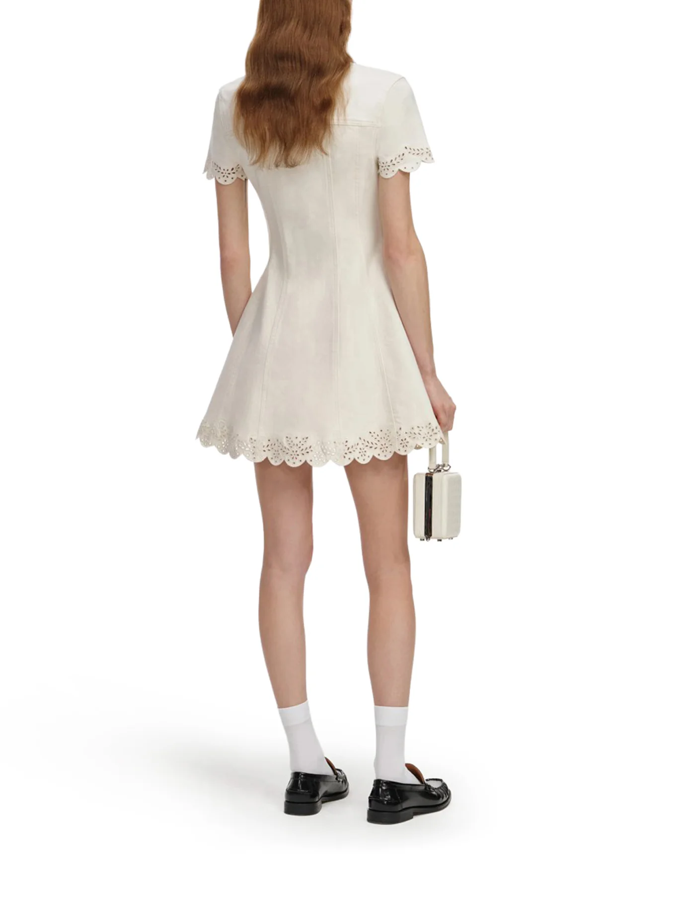 CREAM BRODERIE DENIM MINI DRESS - Image 3