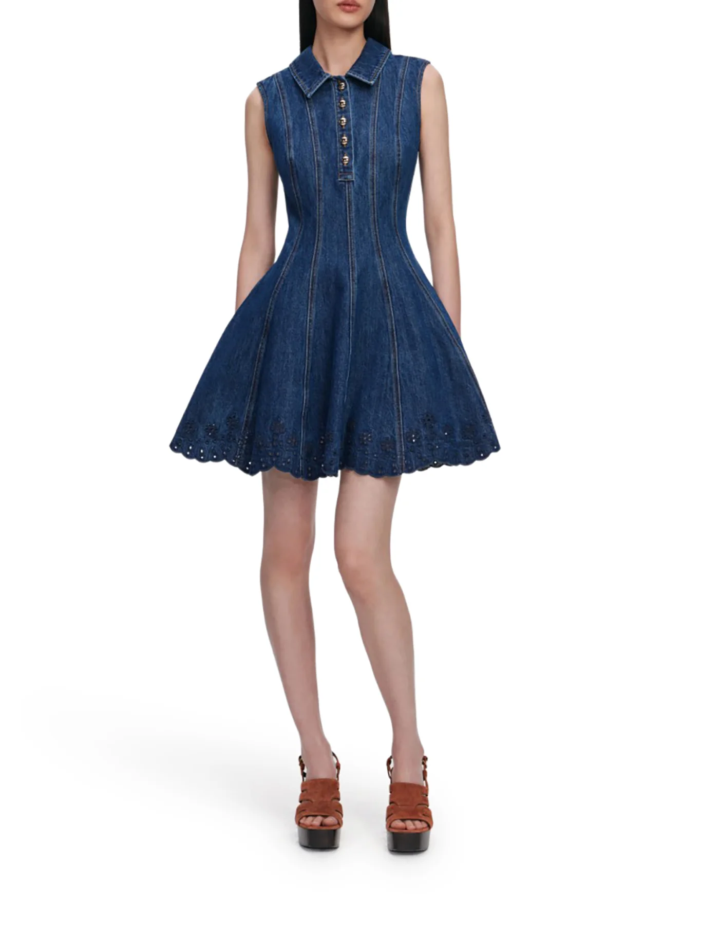 DENIM BRODERIE MINI DRESS - Image 2
