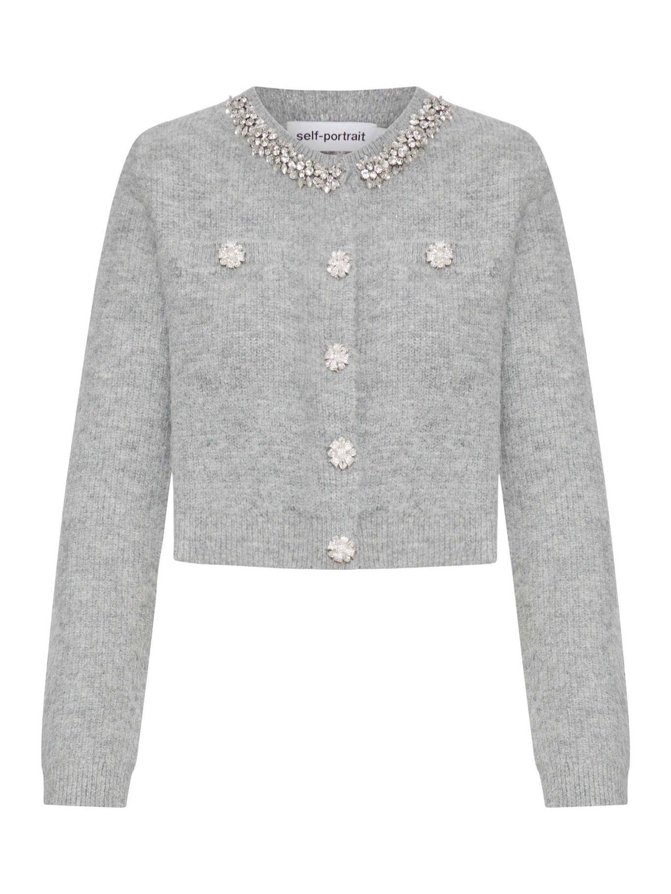 GREY CARDIGAN WITH CRYSTAL FINISHING
