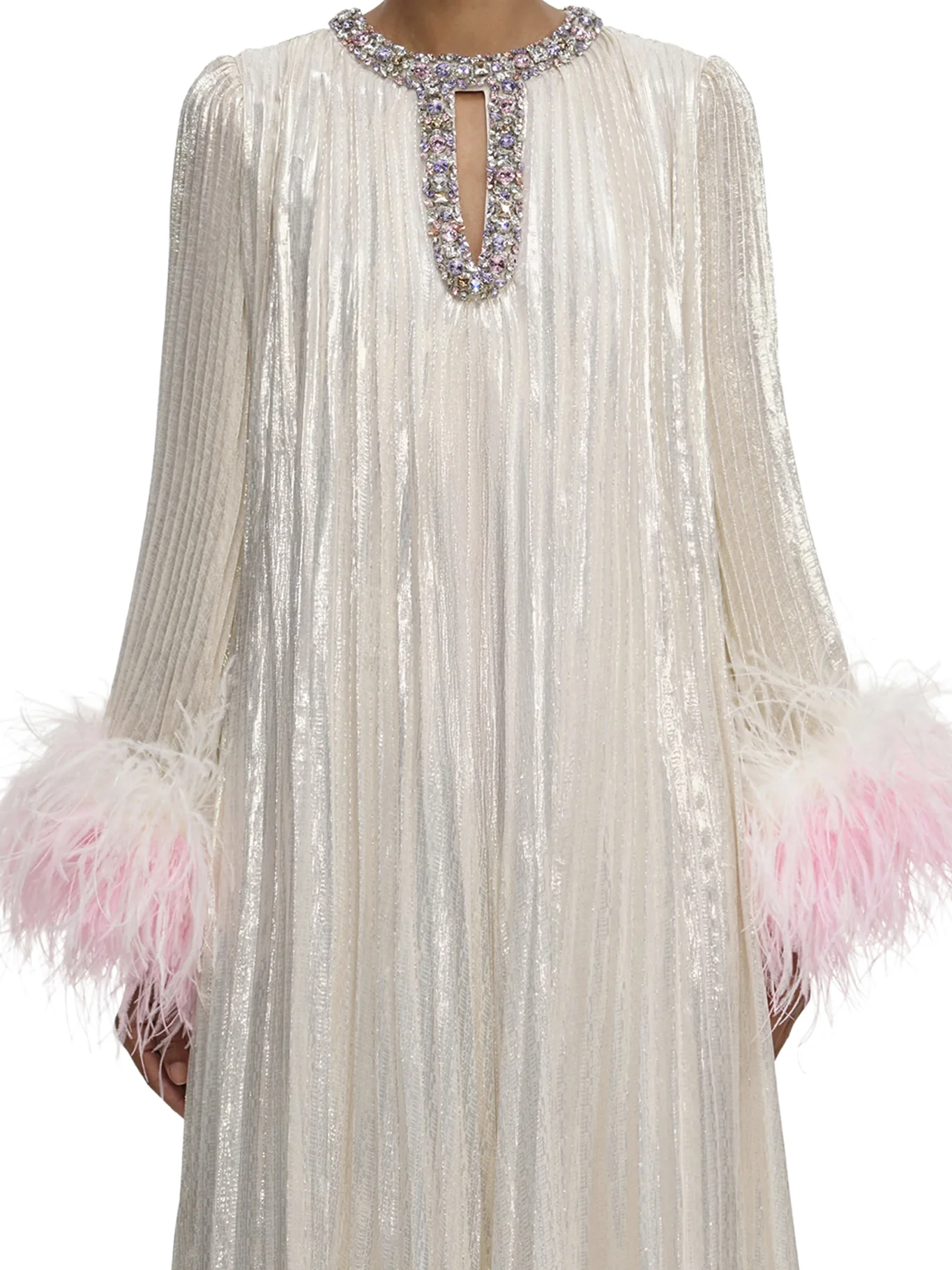 LONG METALLIC DRESS WITH FEATHERS - Image 4