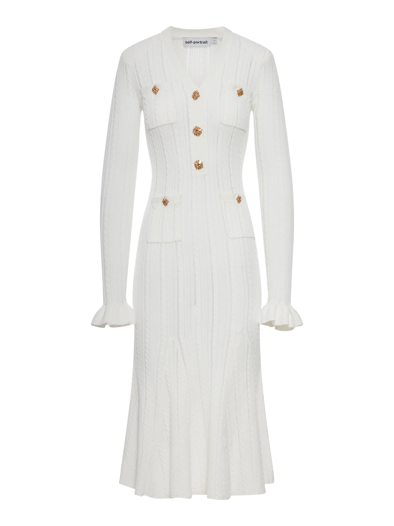 MIDI DRESS IN WHITE OPENWORK KNIT