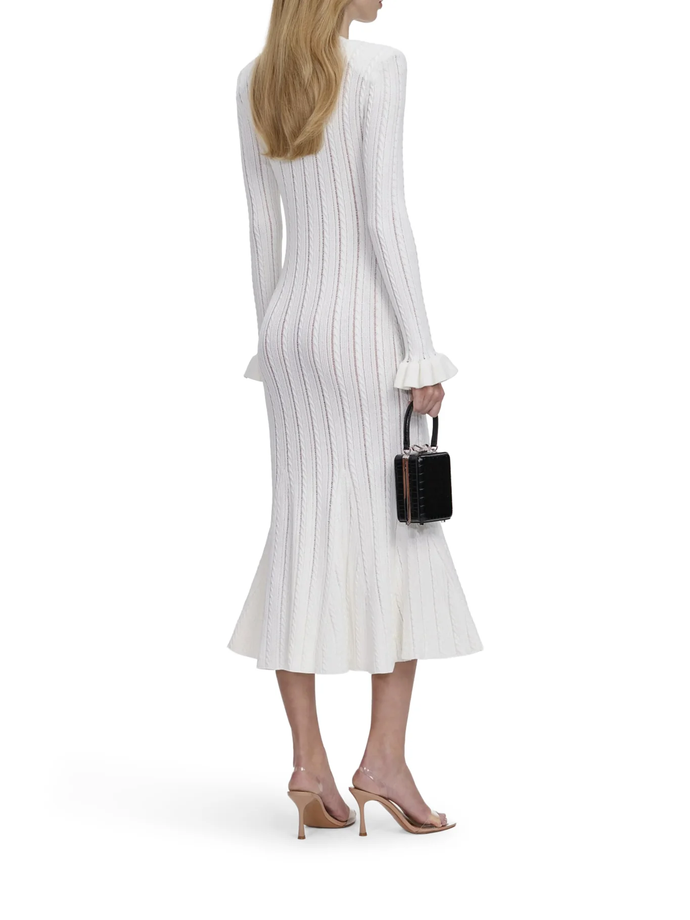 MIDI DRESS IN WHITE OPENWORK KNIT - Image 3