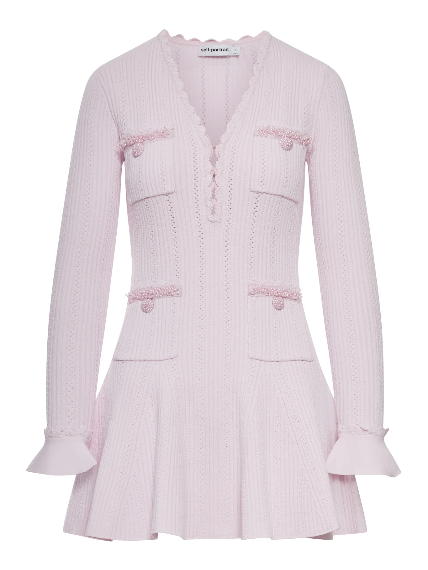 MINI KNITTED DRESS WITH PINK PEARL TRIM