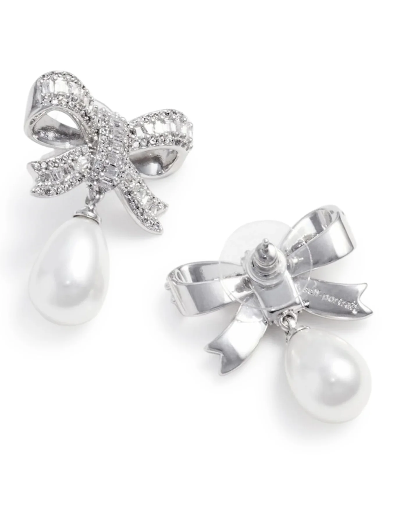 PEARL DROP EARRINGS WITH CRYSTAL BOW - Image 2
