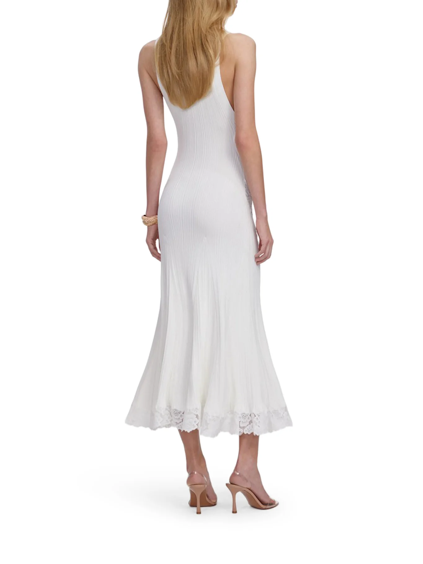 WHITE KNITTED MIDI DRESS WITH LACE INSERTS - Image 3