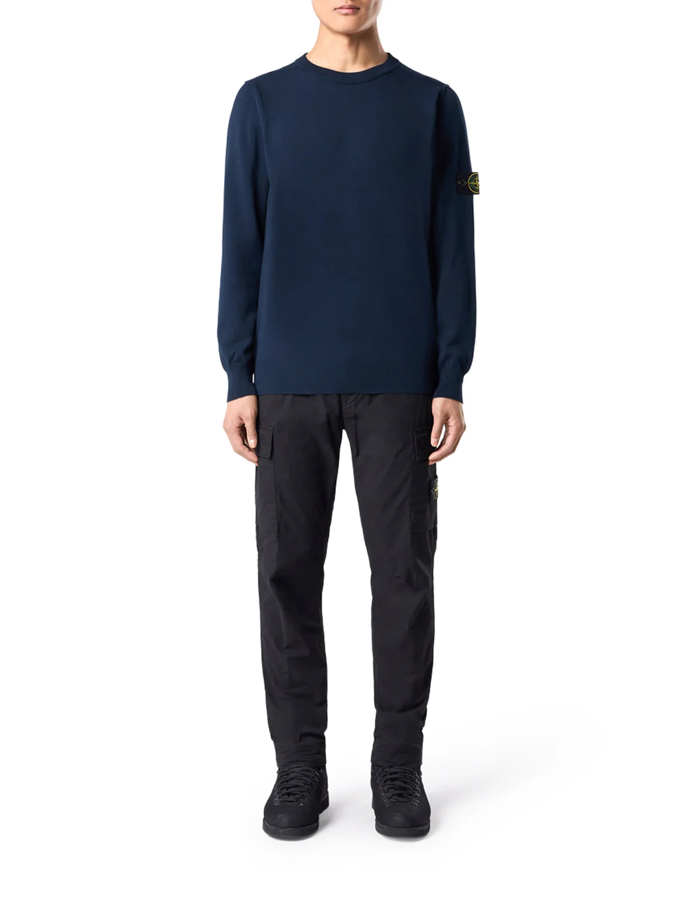 STONE ISLAND CREW NECK SWEATER WITH BADGE, NAVY BLUE - Image 2