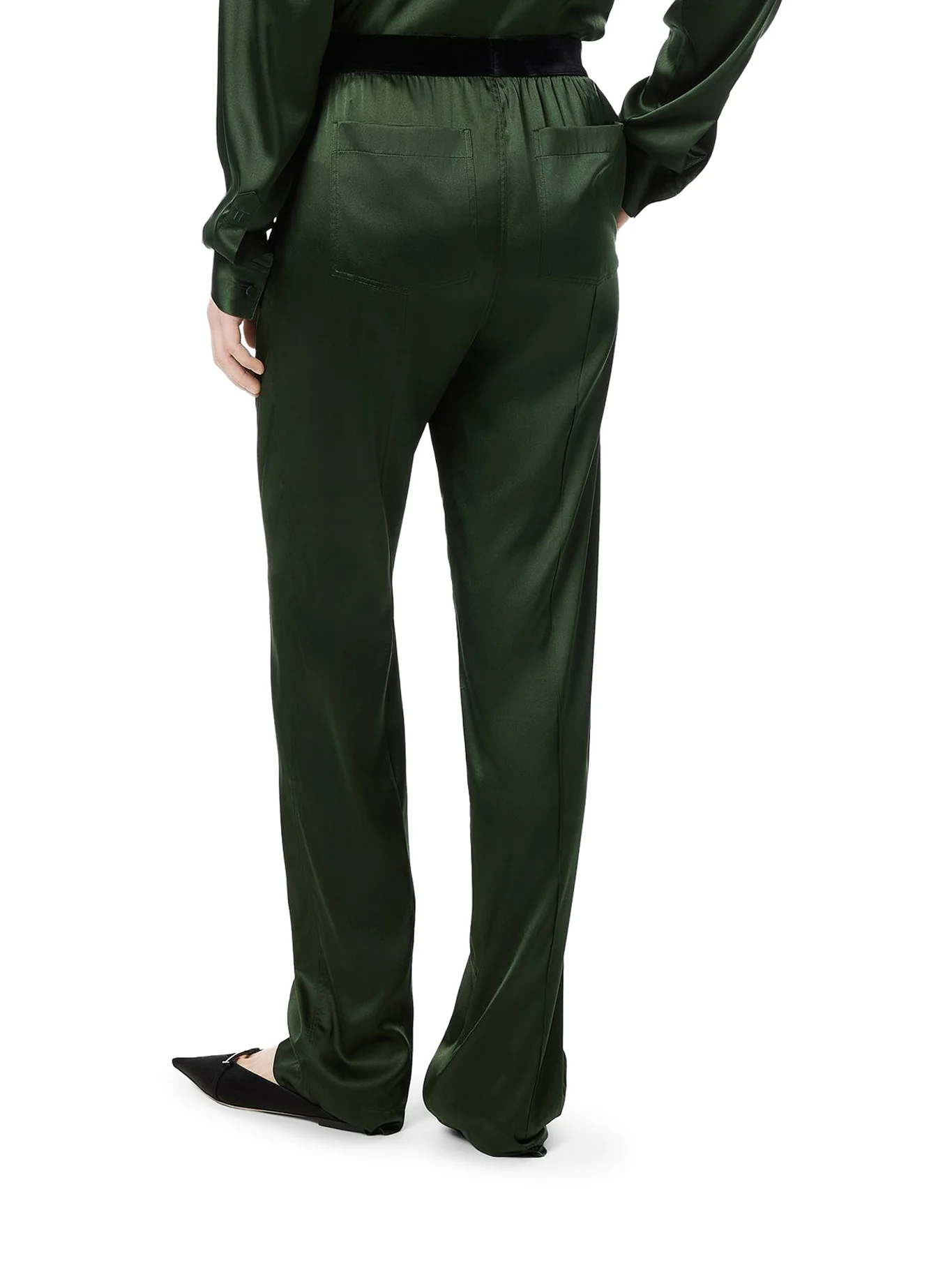 GREEN STRETCH SILK SATIN TROUSERS - Image 4