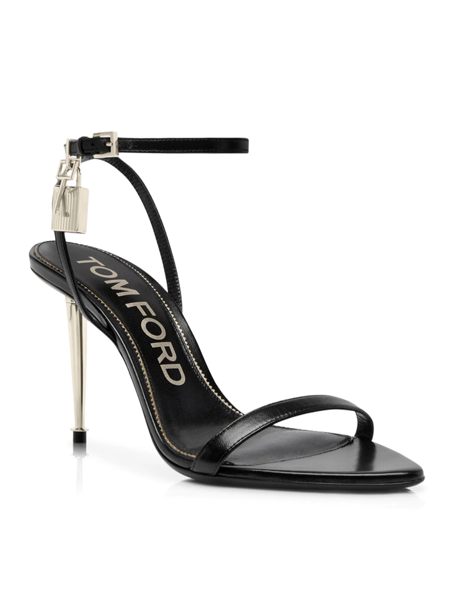 POINTED-TOE SANDAL WITH PADLOCK IN POLISHED LEATHER - Image 3