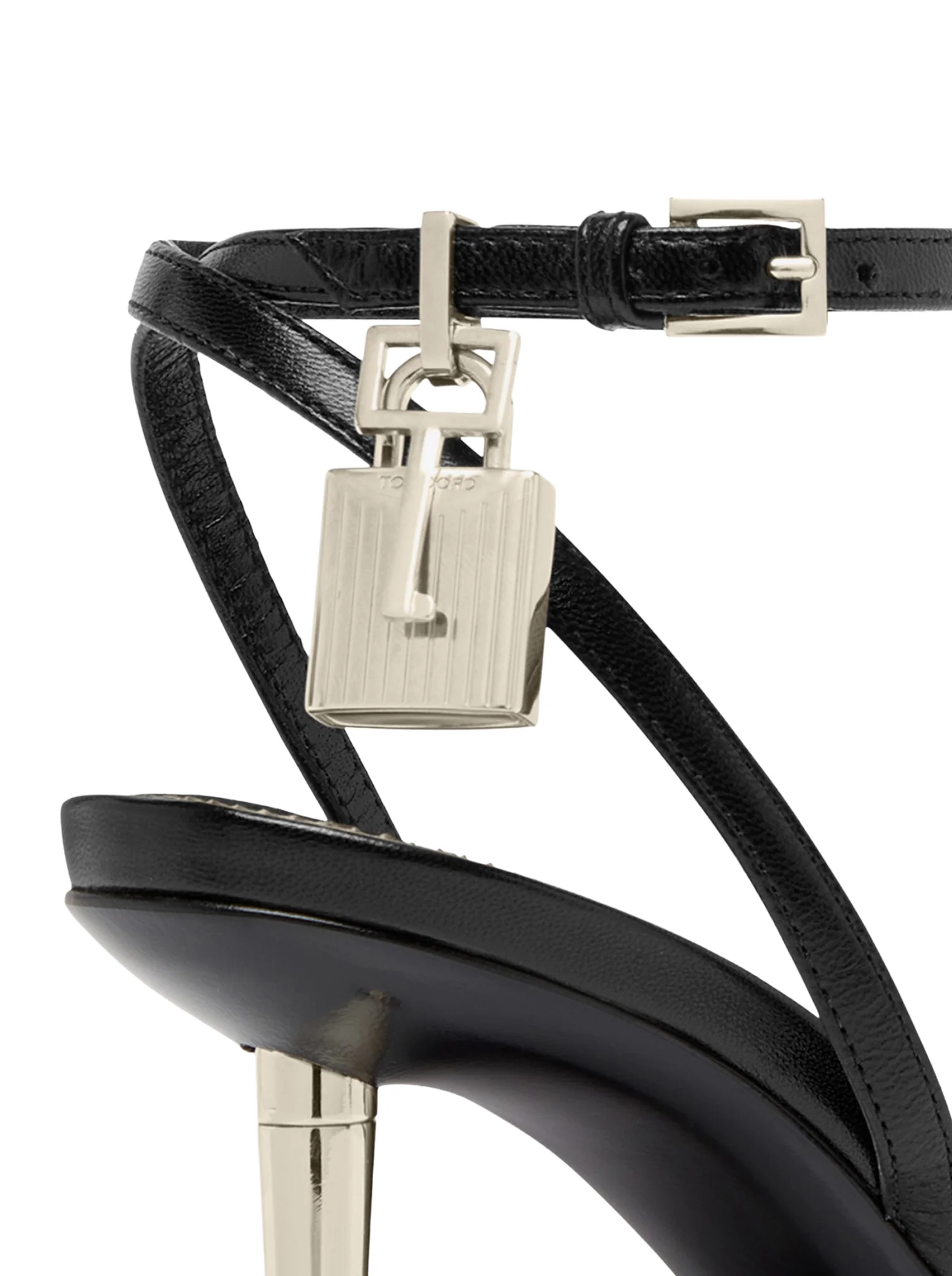 POINTED-TOE SANDAL WITH PADLOCK IN POLISHED LEATHER - Image 6