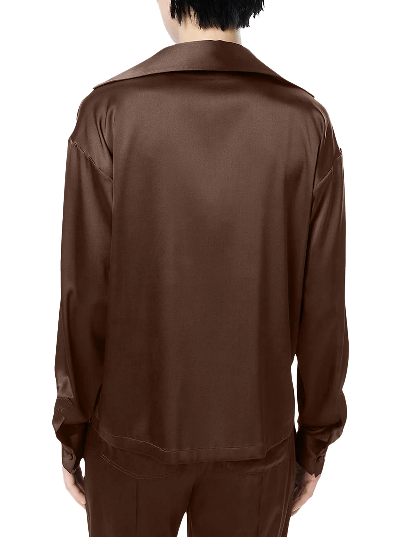 SILK SATIN BLOUSE WITH TF LOGO EMBROIDERED IN TONE-ON-TONE BROWN - Image 4
