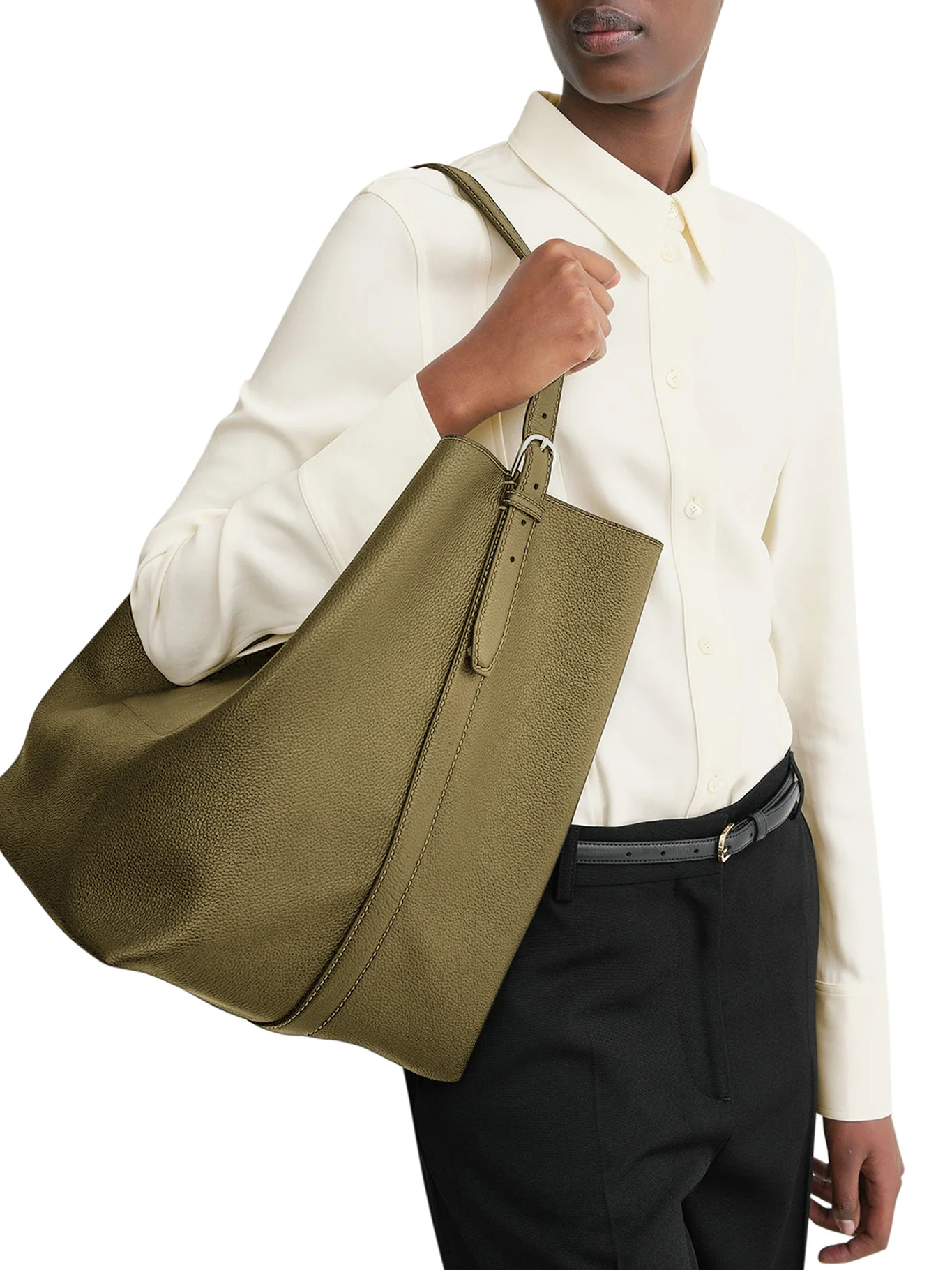 BELTED TOTE BAG IN HAMMERED CALFSKIN - Image 2