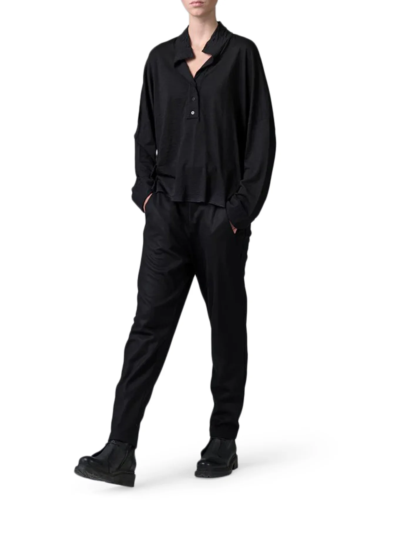 OVERSIZED POLO SHIRT IN WOOL JERSEY WITH BOILED WOOL INSERTS - Image 2